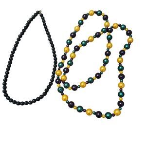 Lot of 2 Vintage Beaded Necklaces Black/Mardi Gras Colors Costume Jewelry